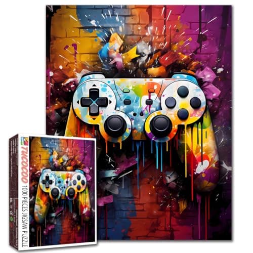 Gaming Themed Jigsaw Puzzles for Adults 1000 Pieces Video Game Watercolor Jigsaw Puzzle Art 27 x 20 Inches Colorful DIY Puzzles for Home Decoration Family Puzzle Perfect for Game Nights