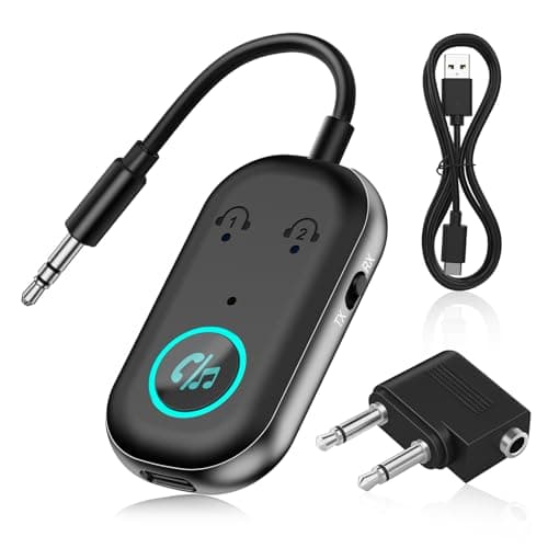 Bluetooth 5.3 Transmitter Receiver, 2 in 1 Airplane Bluetooth Adapter Compatible with 2 AirPods & Wireless Headphones for TV, 3.5mm Jack Audio Transmitter for TV,for T-V/Airplane/Headphone/Airpods/Car